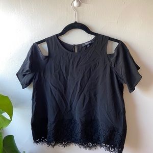 Madewell lace-edged silk cold-shoulder top